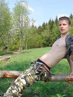 Smooth straight twink outdoors