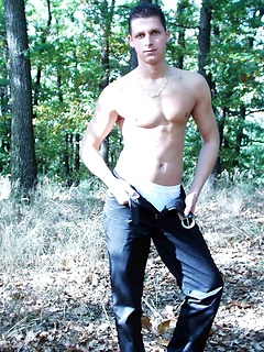 Nasty guy plays outdoors