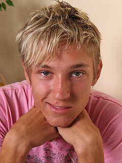 Cute blond twink shows cock