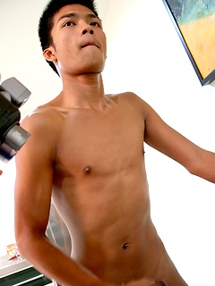 Asian boys fuck in the kitchen.