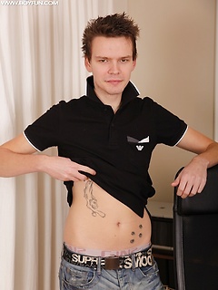 Tattooed Joseph Miliardo busts a nut onto his stomach. by BF Collection by BF Collection image #3