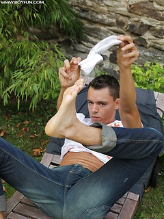 Carl Frost outdoors busting a big nut on his stomach. by BF Collection by BF Collection image #7