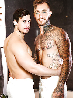 Inked guy Brian Michaels fucks friend after exchanged with blowjobs by Men by Men image #1