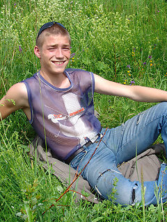 Hubert plays with his cock outdoors by Teens and Twinks by Teens and Twinks image #1