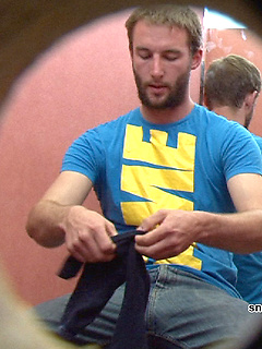 The SneakyPeek cameraman was thrilled to find the sexy bearded guy came back into the swim cubicle and drying off after the pool!  by Sneaky Peek by Sneaky Peek image #12