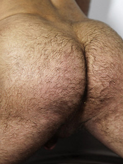 Hairy bear Rocky LaBarre shows his ass
