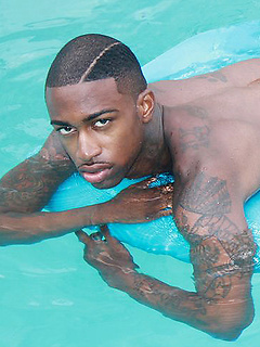 Pool plunge with Ebony muscle boy Rob by BlackNHung by BlackNHung image #1
