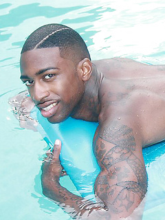 Pool plunge with Ebony muscle boy Rob by BlackNHung by BlackNHung image #2