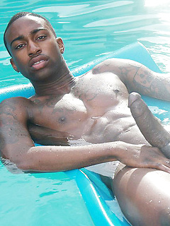 Pool plunge with Ebony muscle boy Rob by BlackNHung by BlackNHung image #10