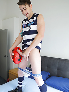 Hung Aussie Nate strips out of his footy gear by Bentley Race by Bentley Race image #4