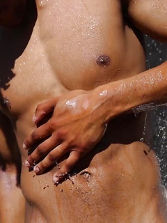 Kendrix Carter Tastes His Cum Before A Long Shower Outside