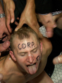Corporate cunt gets his mouth and ass violated by a mob of horny men.  by Bound in Public by Bound in Public image #4