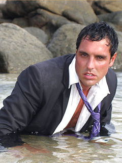 Marcello wearing a soaking wet business suit wanking on the rocks by With Marcello by With Marcello image #8