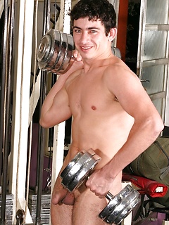 Gay brunette Gibson shows his hard dick & nice booty while lifting weights by Jalif Studio by Jalif Studio image #19