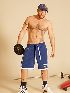 Strong hairy gay athlete Aitor Crash strips naked while lifting weights by Jalif Studio by Jalif Studio image #1