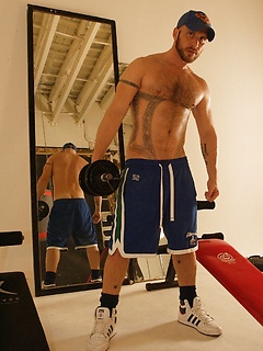 Strong hairy gay athlete Aitor Crash strips naked while lifting weights by Jalif Studio by Jalif Studio image #2
