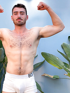 Hairy Young Muscular Hunk Wanks his Big Uncut Cock & Shoots Cum all over his Shorts! by English Lads by English Lads image #3