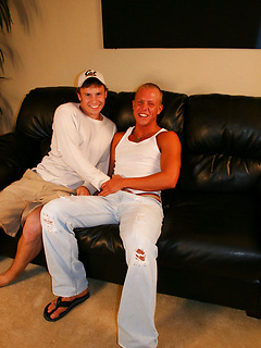 Blonde twink Riley deepthroats and blows brunette stud Denny's hard dick by Nextdoor Buddies by Nextdoor Buddies image #1