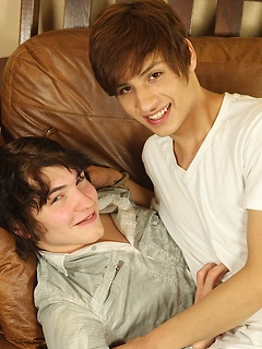 Josh & Keine suck each other off before fucking on the sofa.