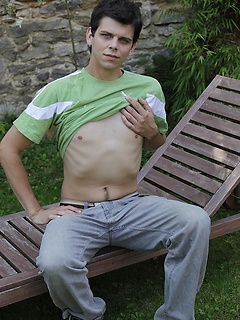Peter Sweet in the backyard busting a nut on his stomach. by BF Collection by BF Collection image #3