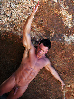 Muscle hunk Gage posing naked outdoors